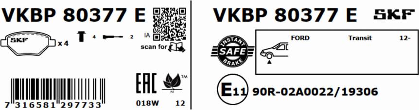 SKF VKBP 80377 E - Bremžu uzliku kompl., Disku bremzes autodraugiem.lv