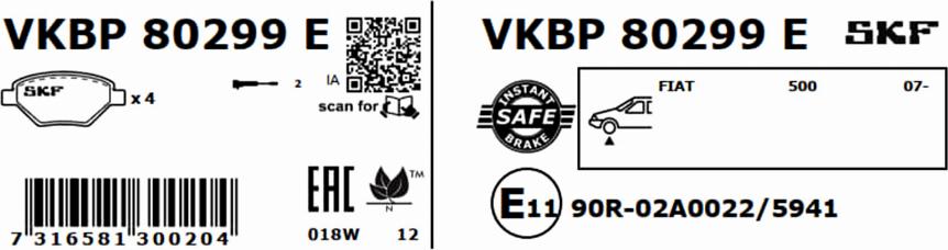 SKF VKBP 80299 E - Bremžu uzliku kompl., Disku bremzes autodraugiem.lv