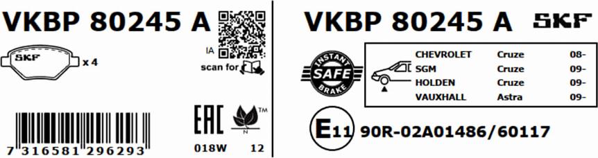 SKF VKBP 80245 A - Bremžu uzliku kompl., Disku bremzes autodraugiem.lv