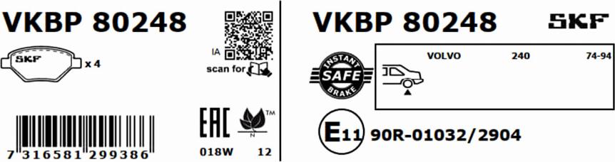 SKF VKBP 80248 - Bremžu uzliku kompl., Disku bremzes autodraugiem.lv