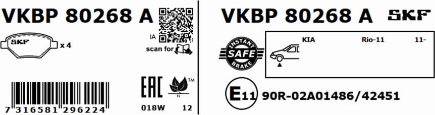 SKF VKBP 80268 A - Bremžu uzliku kompl., Disku bremzes autodraugiem.lv