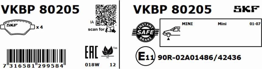 SKF VKBP 80205 - Bremžu uzliku kompl., Disku bremzes autodraugiem.lv