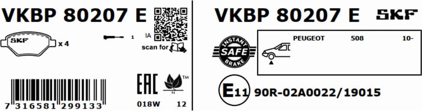 SKF VKBP 80207 E - Bremžu uzliku kompl., Disku bremzes autodraugiem.lv