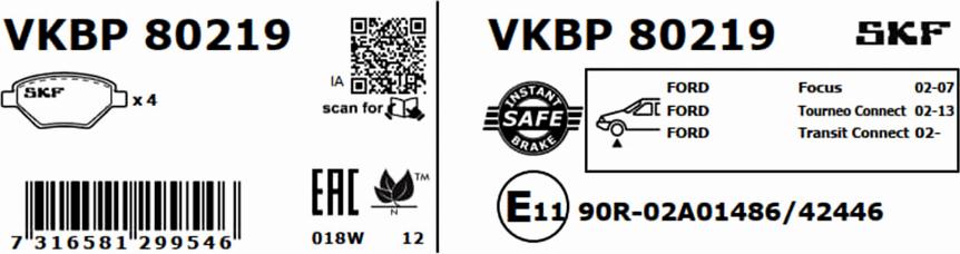 SKF VKBP 80219 - Bremžu uzliku kompl., Disku bremzes autodraugiem.lv