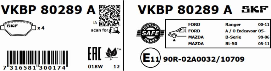 SKF VKBP 80289 A - Bremžu uzliku kompl., Disku bremzes autodraugiem.lv