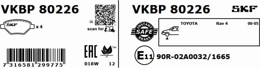 SKF VKBP 80226 - Bremžu uzliku kompl., Disku bremzes autodraugiem.lv