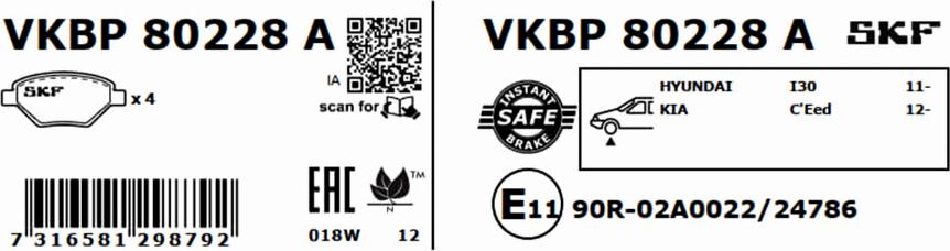 SKF VKBP 80228 A - Bremžu uzliku kompl., Disku bremzes autodraugiem.lv