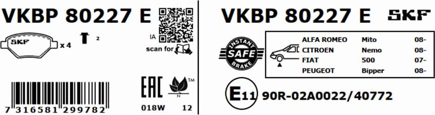 SKF VKBP 80227 E - Bremžu uzliku kompl., Disku bremzes autodraugiem.lv