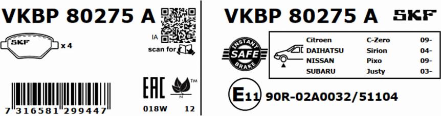 SKF VKBP 80275 A - Bremžu uzliku kompl., Disku bremzes autodraugiem.lv