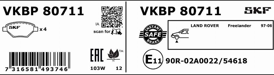 SKF VKBP 80711 - Bremžu uzliku kompl., Disku bremzes autodraugiem.lv