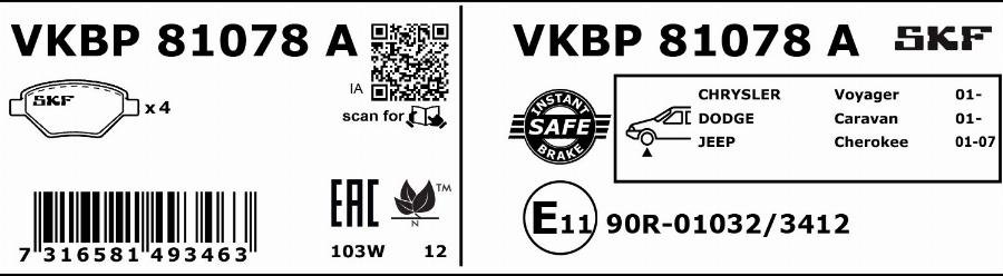 SKF VKBP 81078 A - Bremžu uzliku kompl., Disku bremzes autodraugiem.lv