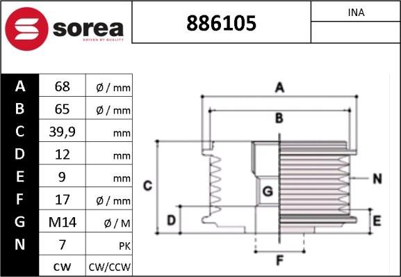 SNRA 886105 - Piedziņas skriemelis, Ģenerators autodraugiem.lv