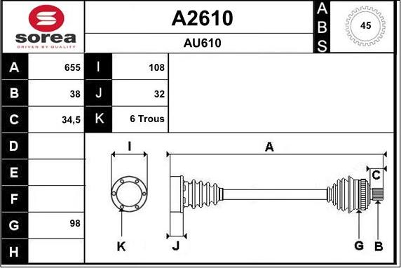 SNRA A2610 - Piedziņas vārpsta autodraugiem.lv