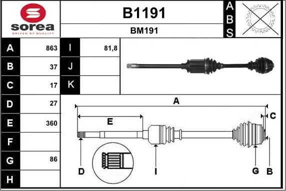 SNRA B1191 - Piedziņas vārpsta autodraugiem.lv