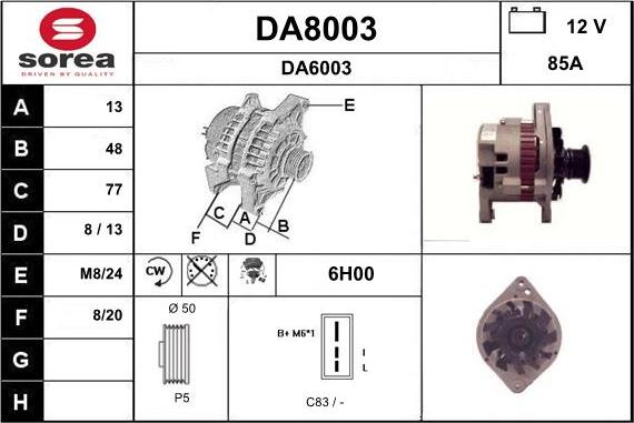 SNRA DA8003 - Ģenerators autodraugiem.lv