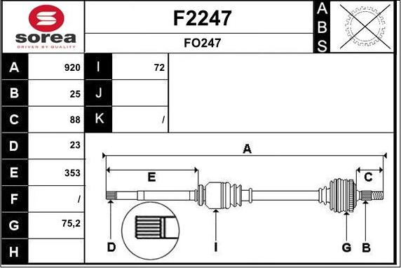 SNRA F2247 - Piedziņas vārpsta autodraugiem.lv