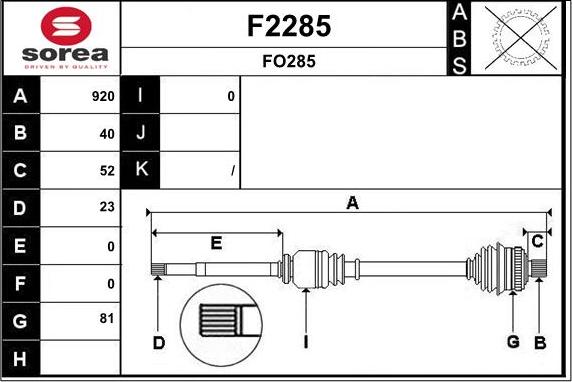 SNRA F2285 - Piedziņas vārpsta autodraugiem.lv