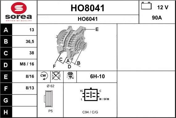 SNRA HO8041 - Ģenerators autodraugiem.lv