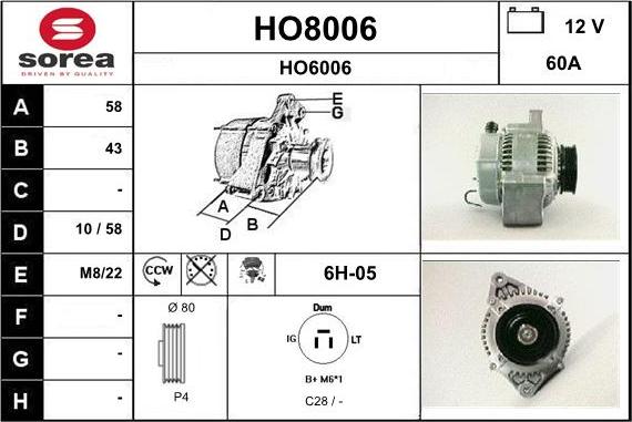 SNRA HO8006 - Ģenerators autodraugiem.lv