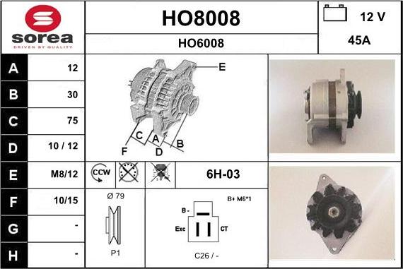 SNRA HO8008 - Ģenerators autodraugiem.lv