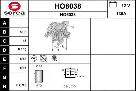 SNRA HO8038 - Ģenerators autodraugiem.lv