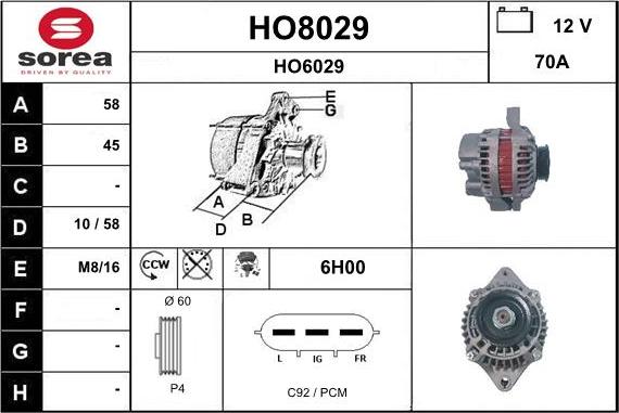 SNRA HO8029 - Ģenerators autodraugiem.lv