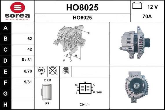 SNRA HO8025 - Ģenerators autodraugiem.lv