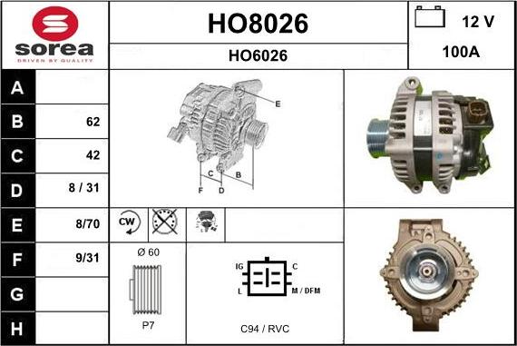 SNRA HO8026 - Ģenerators autodraugiem.lv