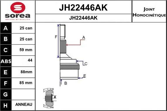 SNRA JH22446AK - Šarnīru komplekts, Piedziņas vārpsta autodraugiem.lv