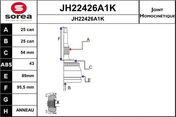 SNRA JH22426A1K - Šarnīru komplekts, Piedziņas vārpsta autodraugiem.lv