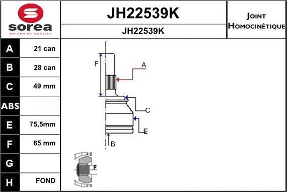 SNRA JH22539K - Šarnīru komplekts, Piedziņas vārpsta autodraugiem.lv
