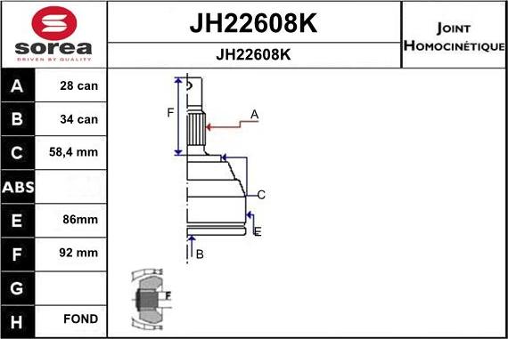 SNRA JH22608K - Šarnīru komplekts, Piedziņas vārpsta autodraugiem.lv
