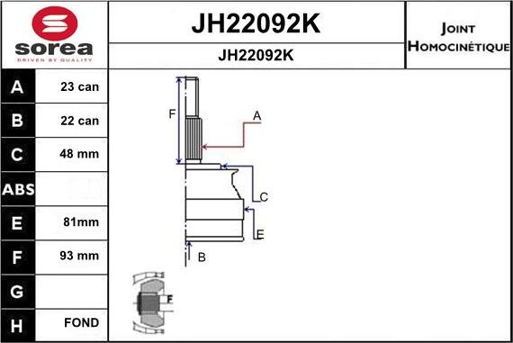 SNRA JH22092K - Šarnīru komplekts, Piedziņas vārpsta autodraugiem.lv