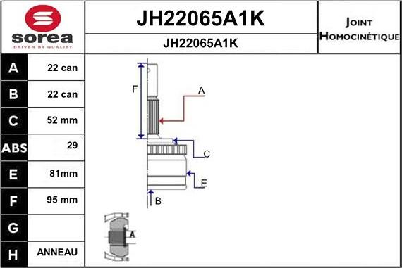 SNRA JH22065A1K - Šarnīru komplekts, Piedziņas vārpsta autodraugiem.lv