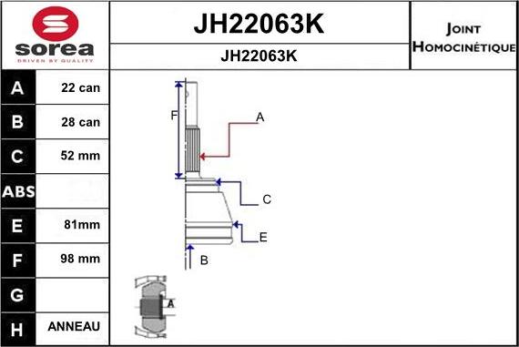 SNRA JH22063K - Šarnīru komplekts, Piedziņas vārpsta autodraugiem.lv
