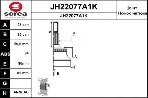 SNRA JH22077A1K - Šarnīru komplekts, Piedziņas vārpsta autodraugiem.lv