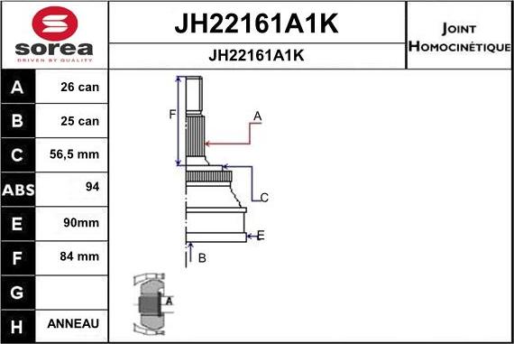 SNRA JH22161A1K - Šarnīru komplekts, Piedziņas vārpsta autodraugiem.lv