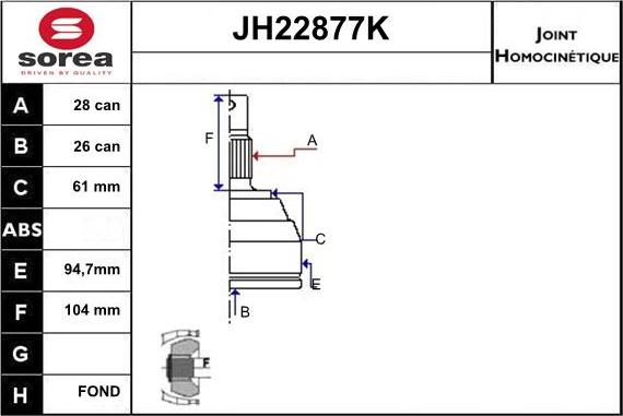 SNRA JH22877K - Šarnīru komplekts, Piedziņas vārpsta autodraugiem.lv