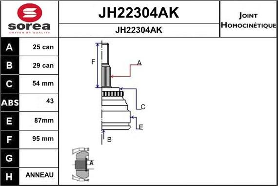 SNRA JH22304AK - Šarnīru komplekts, Piedziņas vārpsta autodraugiem.lv