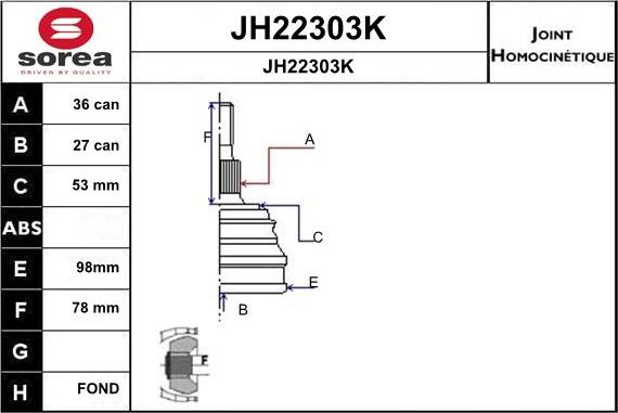 SNRA JH22303K - Šarnīru komplekts, Piedziņas vārpsta autodraugiem.lv