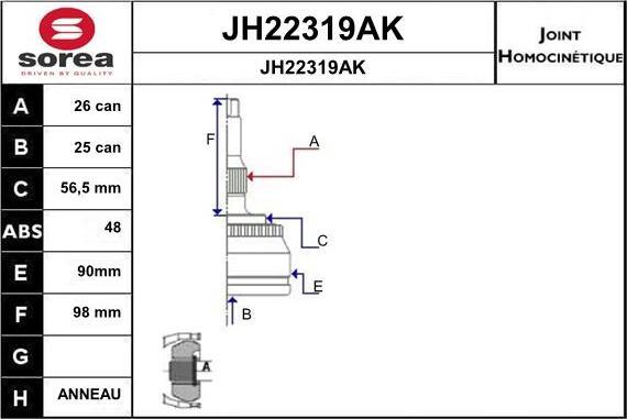 SNRA JH22319AK - Šarnīru komplekts, Piedziņas vārpsta autodraugiem.lv