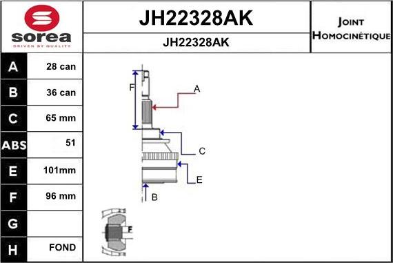 SNRA JH22328AK - Šarnīru komplekts, Piedziņas vārpsta autodraugiem.lv