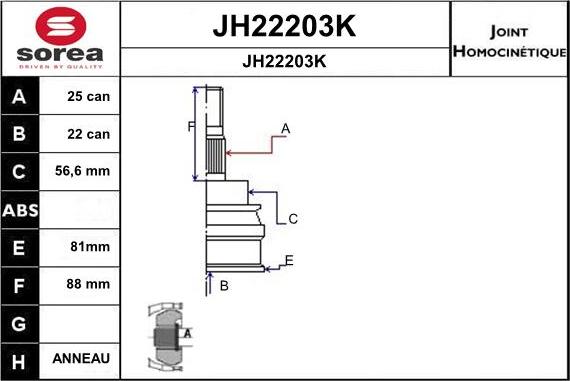 SNRA JH22203K - Šarnīru komplekts, Piedziņas vārpsta autodraugiem.lv