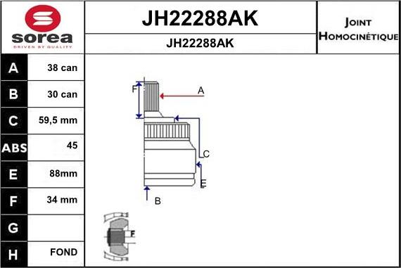 SNRA JH22288AK - Šarnīru komplekts, Piedziņas vārpsta autodraugiem.lv