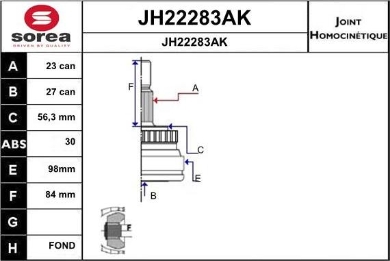 SNRA JH22283AK - Šarnīru komplekts, Piedziņas vārpsta autodraugiem.lv