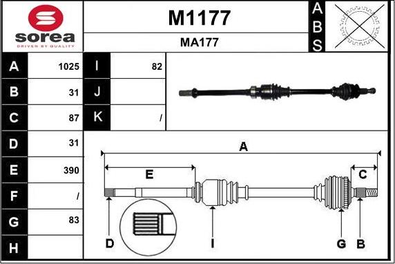 SNRA M1177 - Piedziņas vārpsta autodraugiem.lv