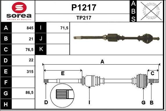 SNRA P1217 - Piedziņas vārpsta autodraugiem.lv