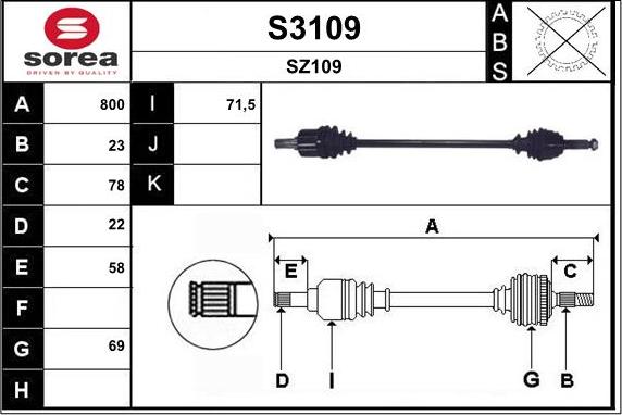 SNRA S3109 - Piedziņas vārpsta autodraugiem.lv