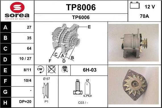 SNRA TP8006 - Ģenerators autodraugiem.lv