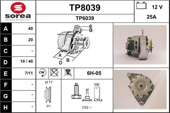 SNRA TP8039 - Ģenerators autodraugiem.lv
